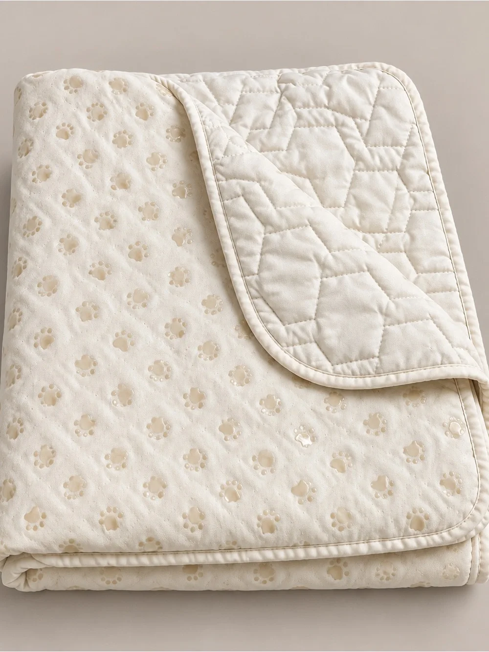 Large Quilted Pet Furniture Protector Blanket Cream Paw Print 48x75 Non-Slip